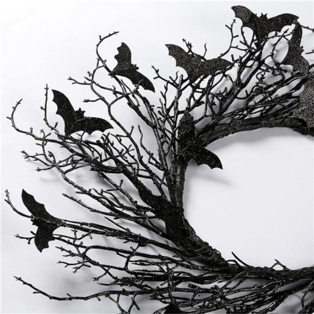 New 17.7"Artificial Black Twig Wreath with Glitter Bats‎ - Handmade - Picture 7 of 8